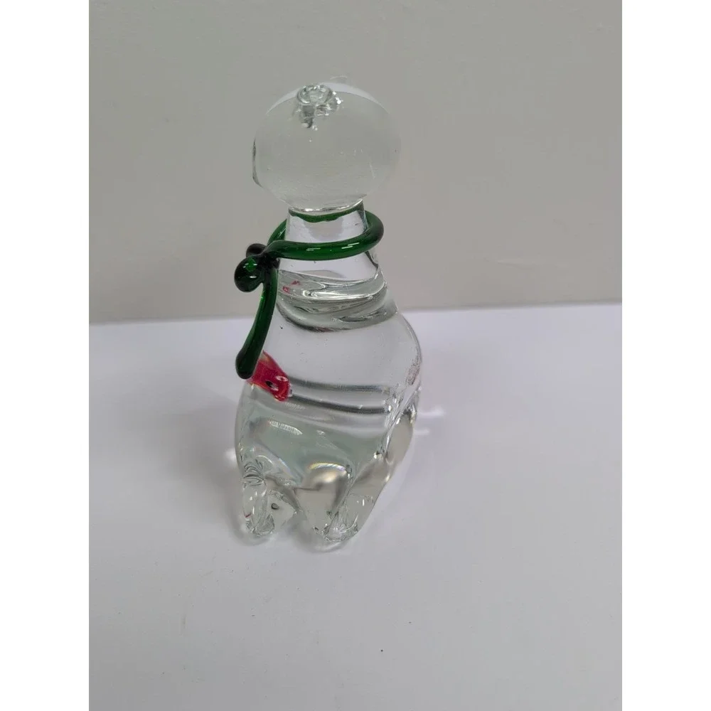 Studio Art‎ Glass Cat with Red Fish in Belly Green Bow Figurine Paperweight 5